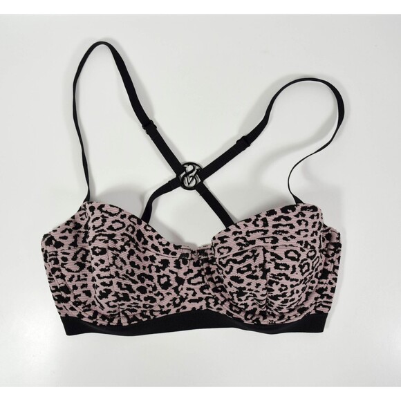Victoria Secret Wild Wanderer Animal Print Bikini Top Criss-Cross Back Sz 32D - Picture 1 of 3